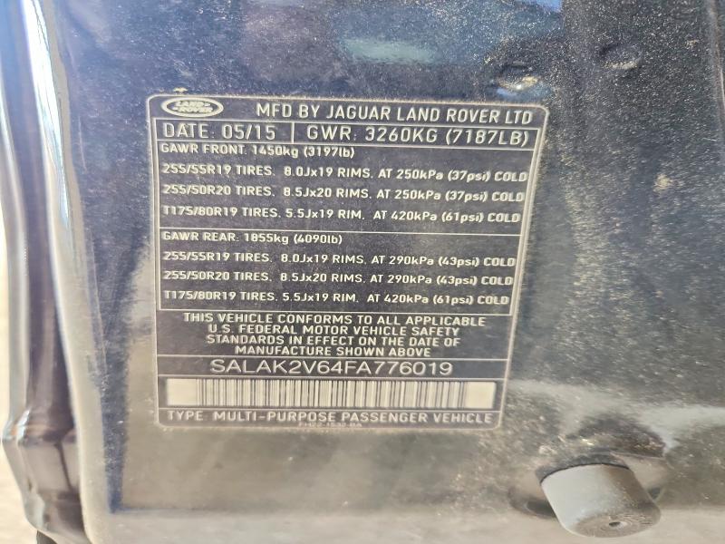 Продажа на аукционе авто 2015 Land Rover Lr4, vin: SALAK2V64FA776019, номер лота: 59865186