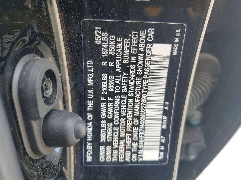 2021 Honda Civic მანქანა იყიდება აუქციონზე, vin: SHHFK7H4XMU227898, აუქციონის ნომერი: 61227756