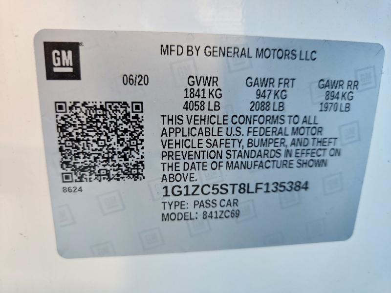 Продаж на аукціоні авто 2020 Chevrolet Malibu, vin: 1G1ZC5ST8LF135384, номер лоту: 60123266