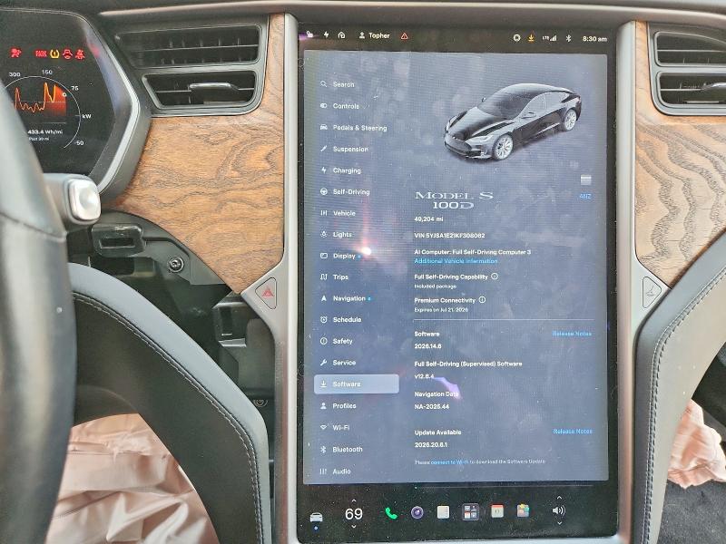 2019 Tesla Model S მანქანა იყიდება აუქციონზე, vin: 5YJSA1E21KF308062, აუქციონის ნომერი: 60489186