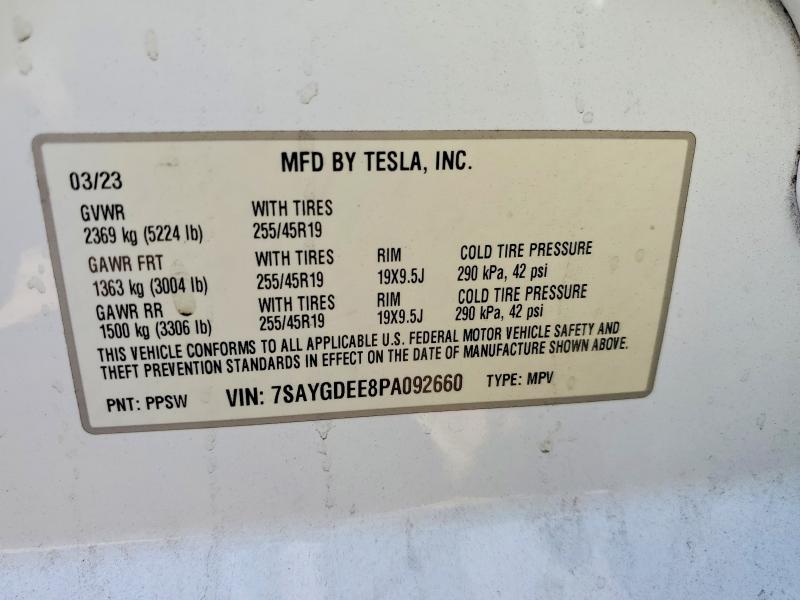 Aukcja sprzedaży 2023 Tesla Model Y, vin: 7SAYGDEE8PA092660, numer aukcji: 63386996