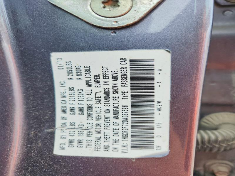 60614896 :رقم المزاد ، 1HGCR2F72DA087596 vin ، 2013 Honda Accord مزاد بيع