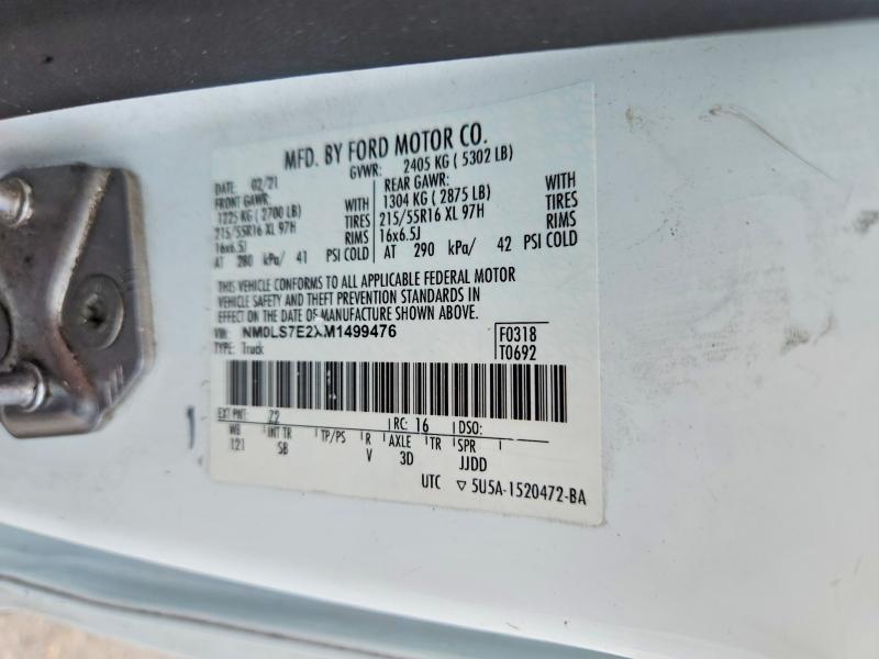 Auction sale of the 2021 Ford Transit Connect, vin: NM0LS7E2XM1499476, lot number: 59892756