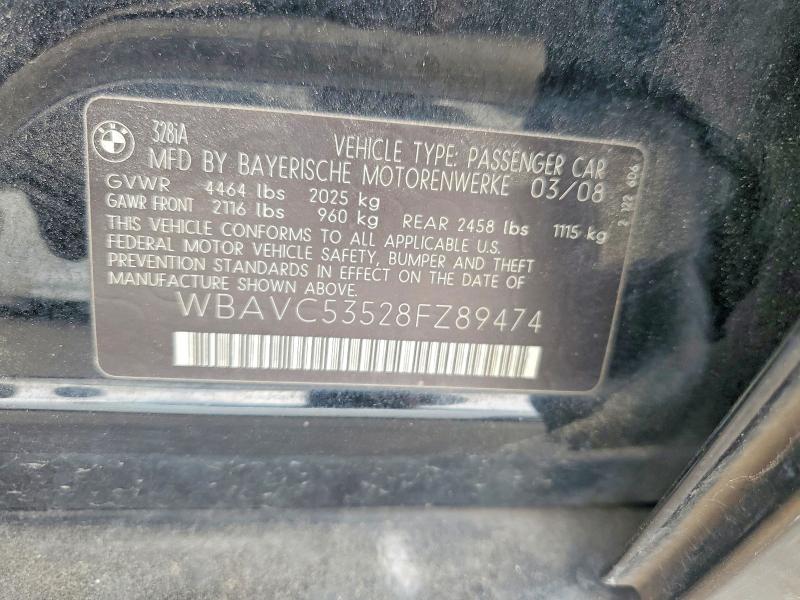 Продаж на аукціоні авто 2008 Bmw 328, vin: WBAVC53528FZ89474, номер лоту: 60963616