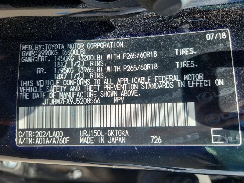Продажа на аукционе авто 2018 Lexus Gx, vin: JTJBM7FX9J5208566, номер лота: 60494426