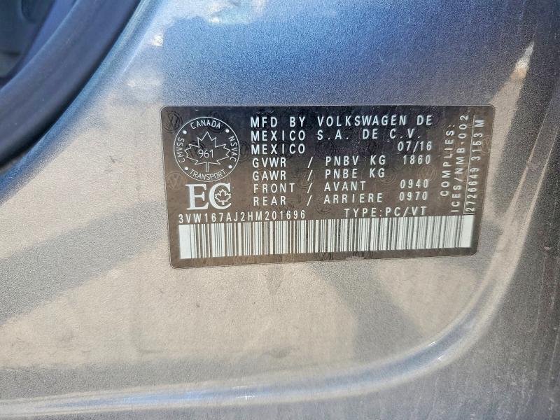 62392266 :رقم المزاد ، 3VW167AJ2HM201696 vin ، 2017 Volkswagen Jetta مزاد بيع