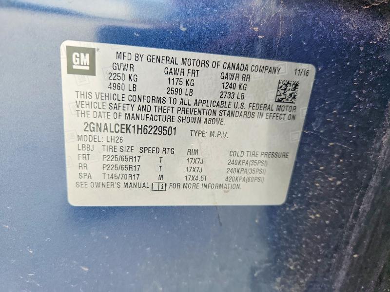 2017 Chevrolet Equinox მანქანა იყიდება აუქციონზე, vin: 2GNALCEK1H6229501, აუქციონის ნომერი: 60262286