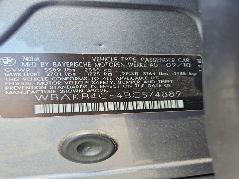 Auction sale of the 2011 Bmw 740, vin: WBAKB4C54BC574889, lot number: 60634486