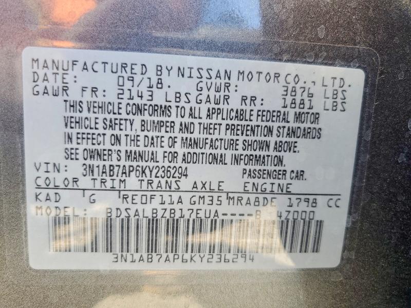 Aukcja sprzedaży 2019 Nissan Sentra, vin: 3N1AB7AP6KY236294, numer aukcji: 62984836