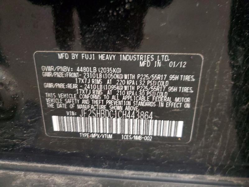 Продажа на аукционе авто 2012 Subaru Forester, vin: JF2SHBDC1CH443864, номер лота: 60649116