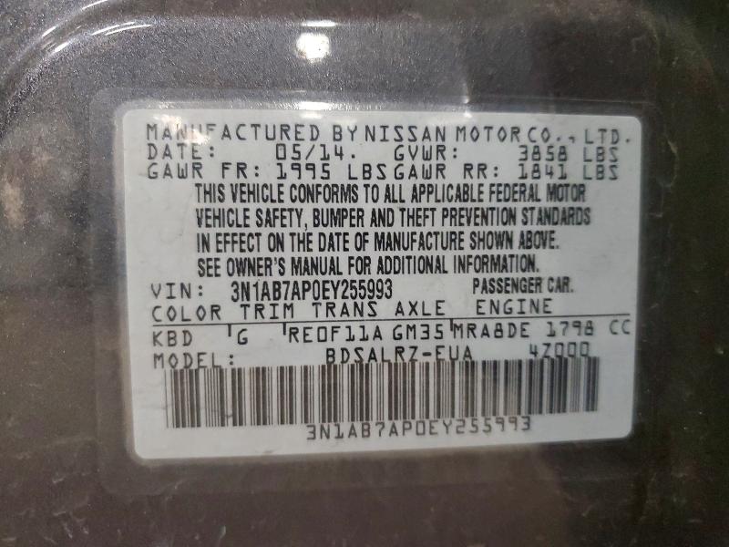 Продаж на аукціоні авто 2014 Nissan Sentra, vin: 3N1AB7AP0EY255993, номер лоту: 62078316