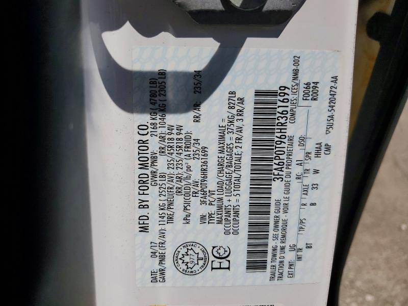 Aukcja sprzedaży 2017 Ford Fusion, vin: 3FA6P0T96HR361699, numer aukcji: 63137696