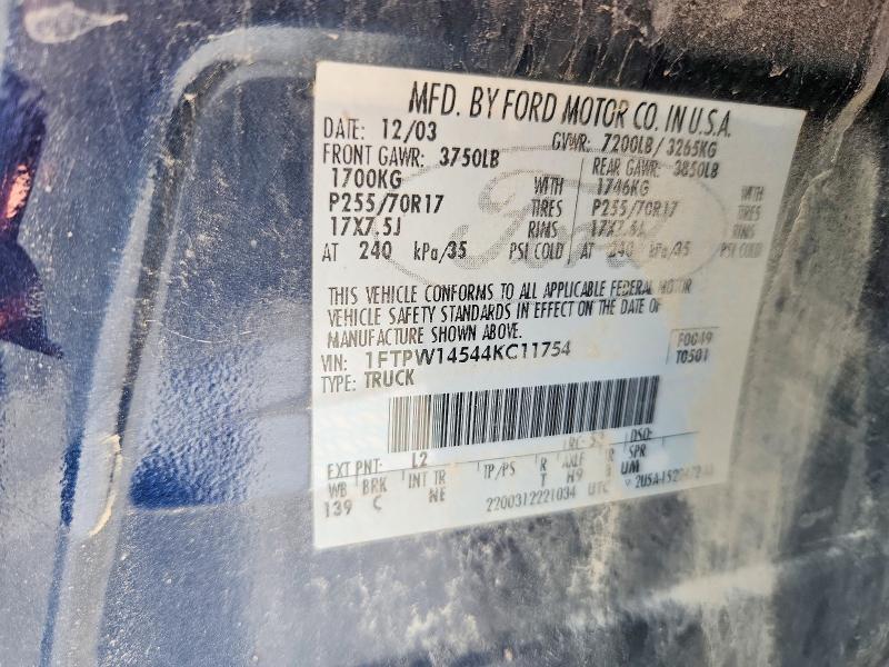 2004 Ford F150 მანქანა იყიდება აუქციონზე, vin: 1FTPW14544KC11754, აუქციონის ნომერი: 60933756
