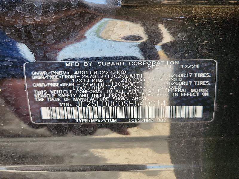 85975295 :رقم المزاد ، JF2SLDDC0SH540014 vin ، 2025 Subaru Forester مزاد بيع