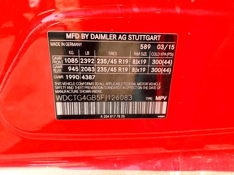 Aukcja sprzedaży 2015 Mercedes-benz Gla, vin: WDCTG4GB5FJ126083, numer aukcji: 57199886