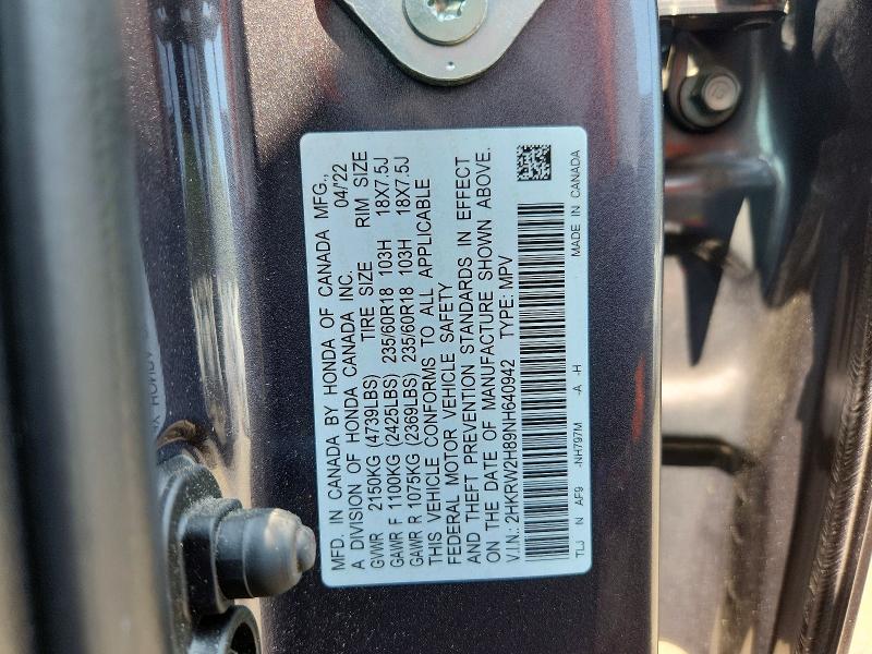 Продаж на аукціоні авто 2022 Honda Cr-v, vin: 2HKRW2H89NH640942, номер лоту: 61245606