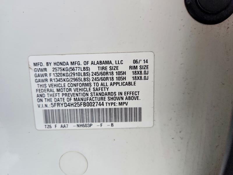 2015 Acura Mdx მანქანა იყიდება აუქციონზე, vin: 5FRYD4H25FB002744, აუქციონის ნომერი: 59344916