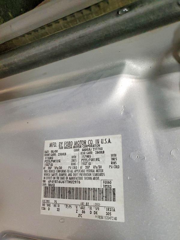 Aukcja sprzedaży 2001 Mazda B3000, vin: 4F4YR16U61TM02976, numer aukcji: 58565246