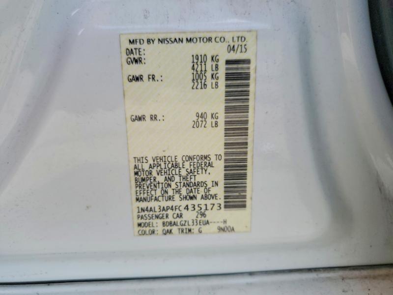 Aukcja sprzedaży 2015 Nissan Altima, vin: 1N4AL3AP4FC435173, numer aukcji: 60422336