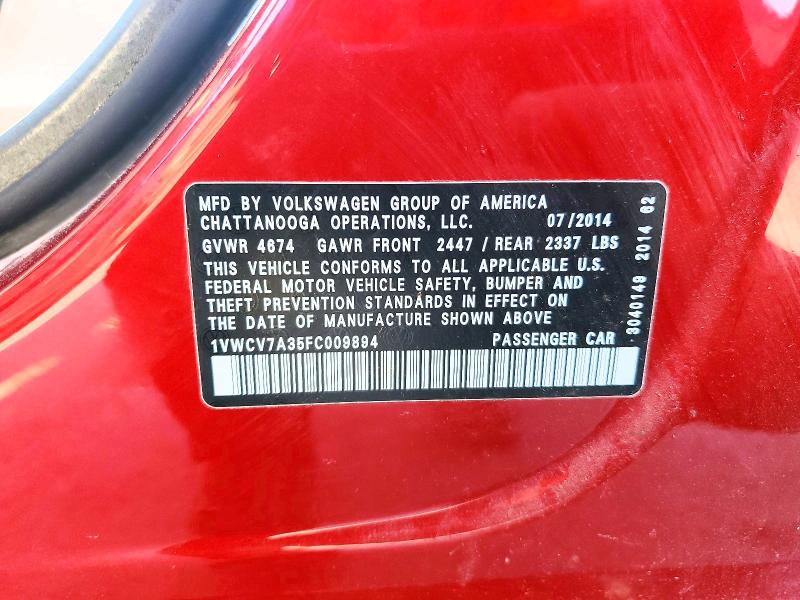 61914736 :رقم المزاد ، 1VWCV7A35FC009894 vin ، 2015 Volkswagen Passat مزاد بيع