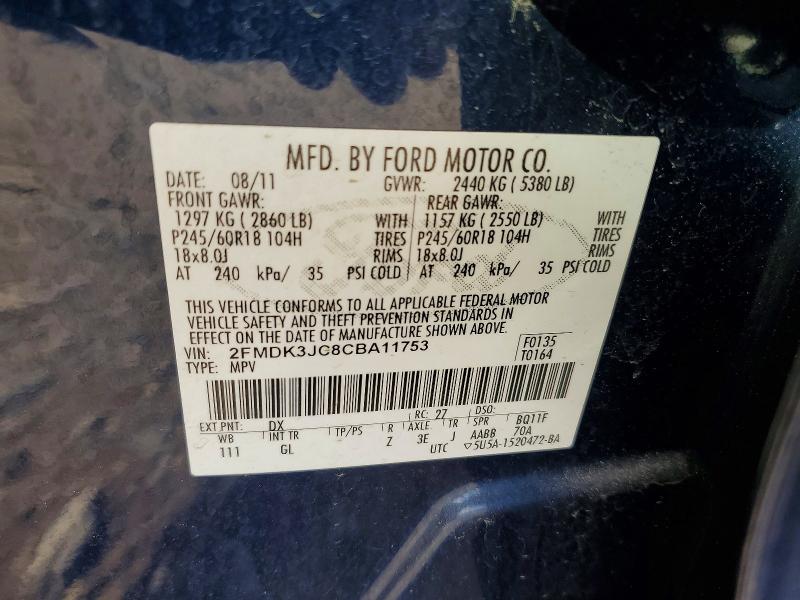 2012 Ford Edge მანქანა იყიდება აუქციონზე, vin: 2FMDK3JC8CBA11753, აუქციონის ნომერი: 63082646
