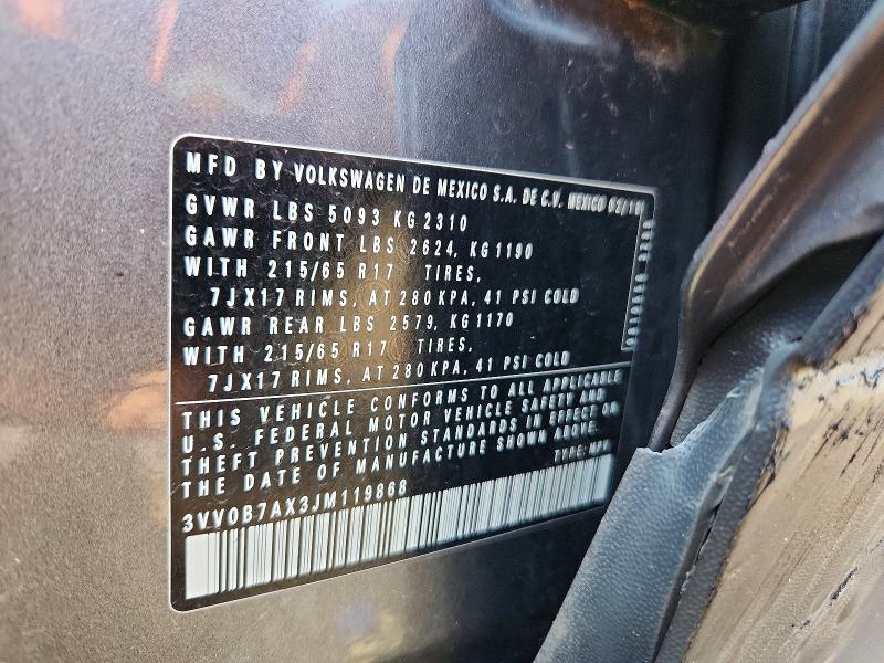 Aukcja sprzedaży 2018 Volkswagen Tiguan, vin: 3VV0B7AX3JM119868, numer aukcji: 62063326