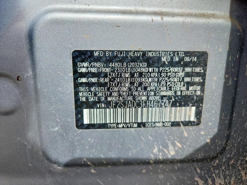 2015 Subaru Forester მანქანა იყიდება აუქციონზე, vin: JF2SJADC3FH467747, აუქციონის ნომერი: 58184366