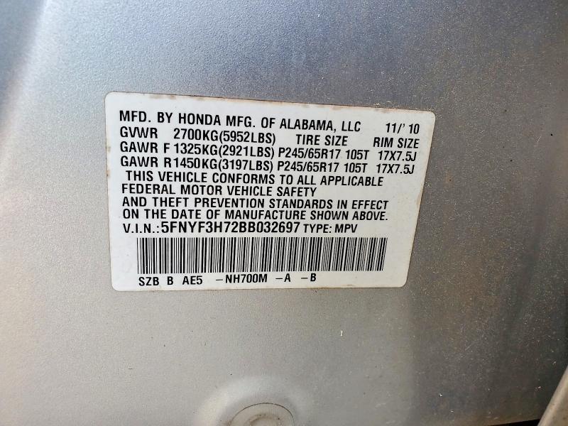 Продаж на аукціоні авто 2011 Honda Pilot, vin: 5FNYF3H72BB032697, номер лоту: 60089776