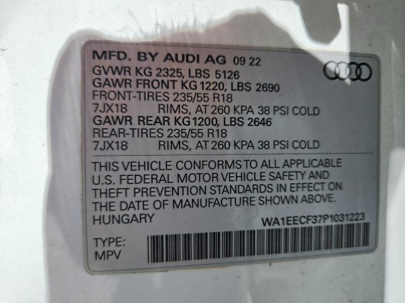 Aukcja sprzedaży 2023 Audi Q3, vin: WA1EECF37P1031223, numer aukcji: 60589296