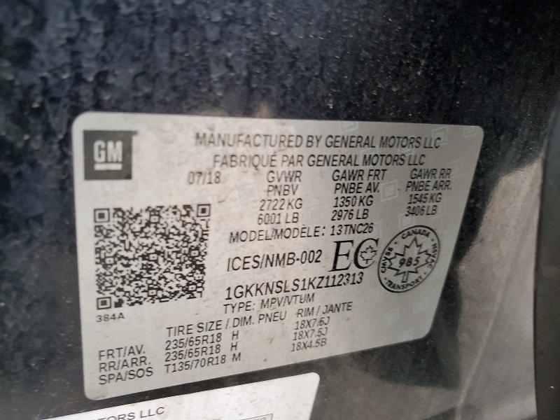 Aukcja sprzedaży 2019 Gmc Acadia, vin: 1GKKNSLS1KZ112313, numer aukcji: 61978336