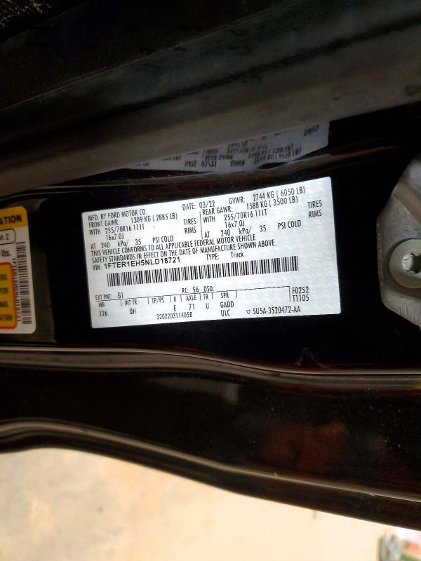 2022 Ford Ranger მანქანა იყიდება აუქციონზე, vin: 1FTER1EH5NLD18721, აუქციონის ნომერი: 61599756