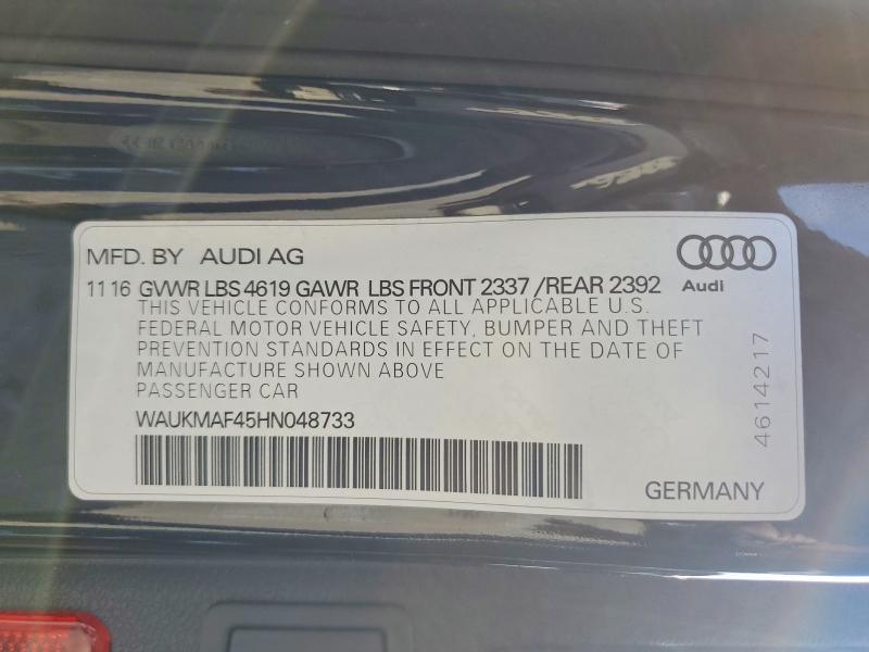 2017 Audi A4 მანქანა იყიდება აუქციონზე, vin: WAUKMAF45HN048733, აუქციონის ნომერი: 60432846