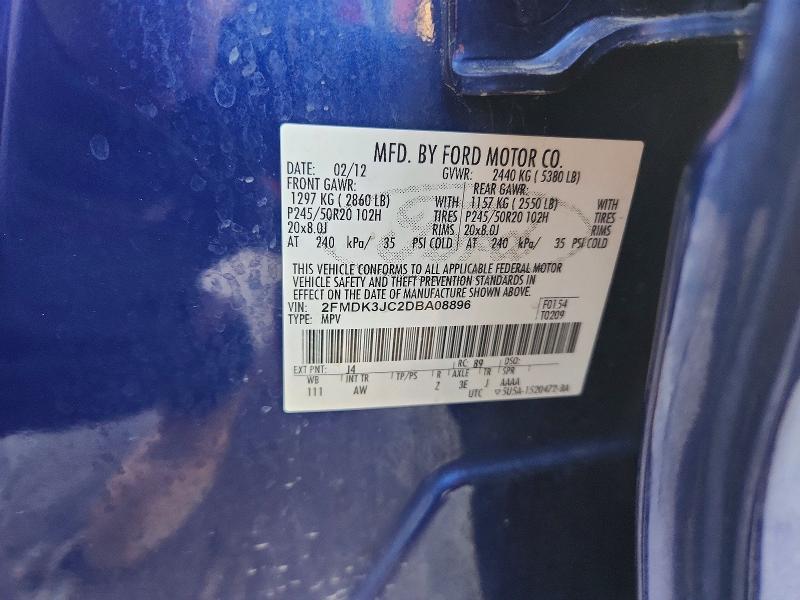 61954706 :رقم المزاد ، 2FMDK3JC2DBA08896 vin ، 2013 Ford Edge مزاد بيع