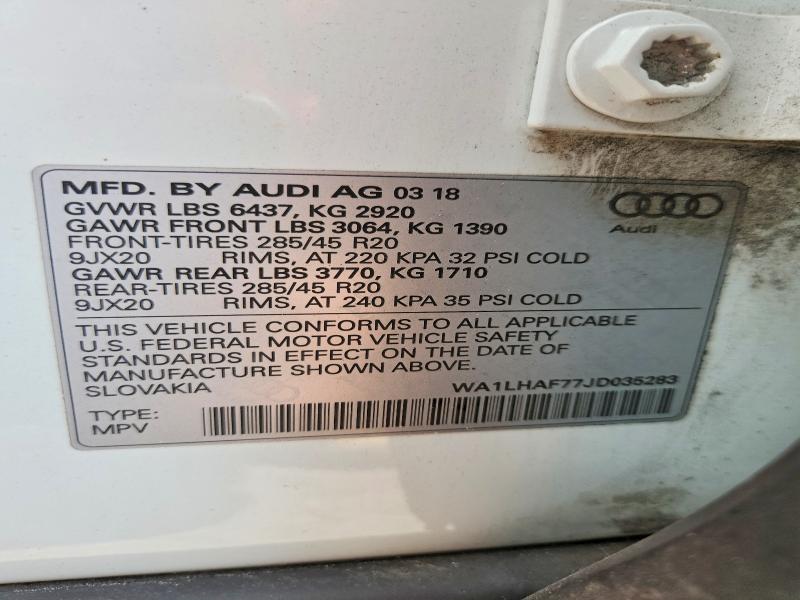 Продажа на аукционе авто 2018 Audi Q7, vin: WA1LHAF77JD035283, номер лота: 61667976