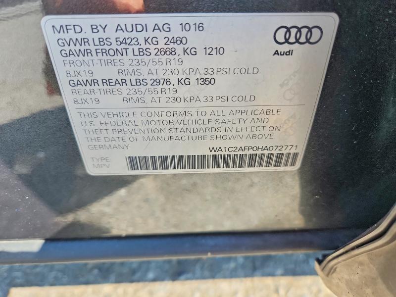 2017 Audi Q5 მანქანა იყიდება აუქციონზე, vin: WA1C2AFP0HA072771, აუქციონის ნომერი: 62926796