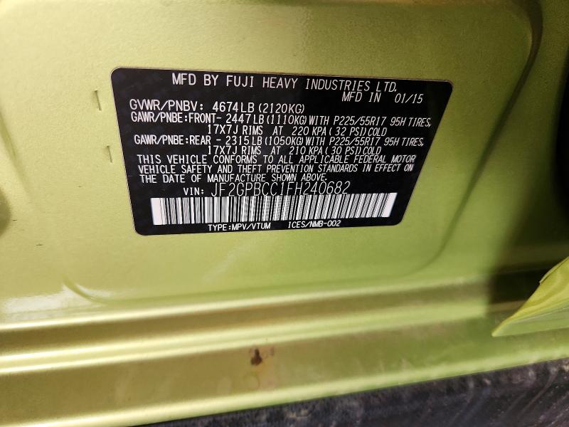 2015 Subaru Xv Crosstrek მანქანა იყიდება აუქციონზე, vin: JF2GPBCC1FH240682, აუქციონის ნომერი: 61401316