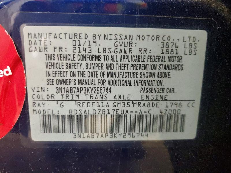 Aukcja sprzedaży 2019 Nissan Sentra, vin: 3N1AB7AP3KY296744, numer aukcji: 60856976