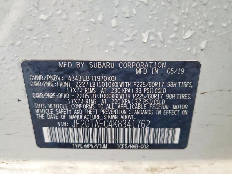 62034756 :رقم المزاد ، JF2GTAEC4K8341762 vin ، 2019 Subaru Crosstrek مزاد بيع