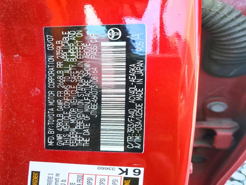Aukcja sprzedaży 2007 Toyota Camry, vin: JTNBE46K073108164, numer aukcji: 63206056