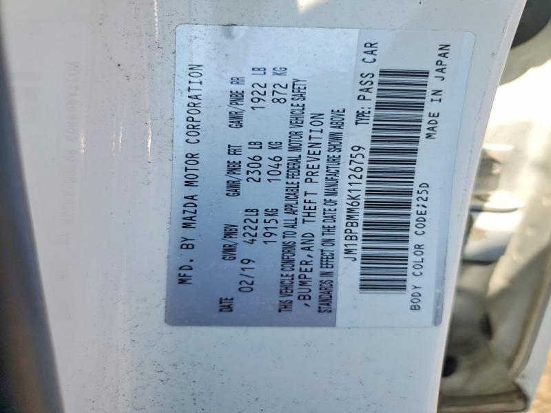 Продажа на аукционе авто 2019 Mazda 3, vin: JM1BPBMM6K1126759, номер лота: 58995596