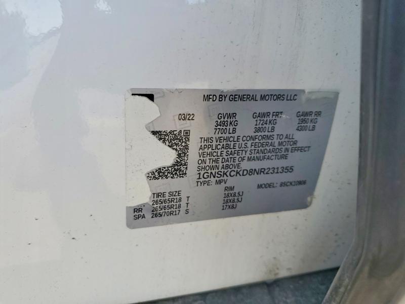 Продажа на аукционе авто 2022 Chevrolet Suburban, vin: 1GNSKCKD8NR231355, номер лота: 62290086