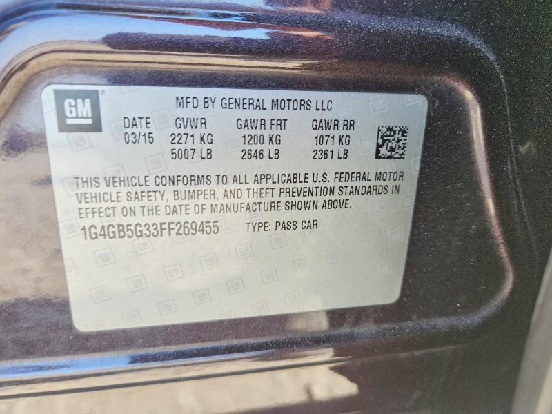 2015 Buick Lacrosse მანქანა იყიდება აუქციონზე, vin: 1G4GB5G33FF269455, აუქციონის ნომერი: 59222836