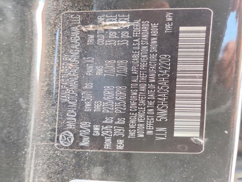 2010 Hyundai Santa Fe მანქანა იყიდება აუქციონზე, vin: 5NMSH4AG5AH342209, აუქციონის ნომერი: 62710586