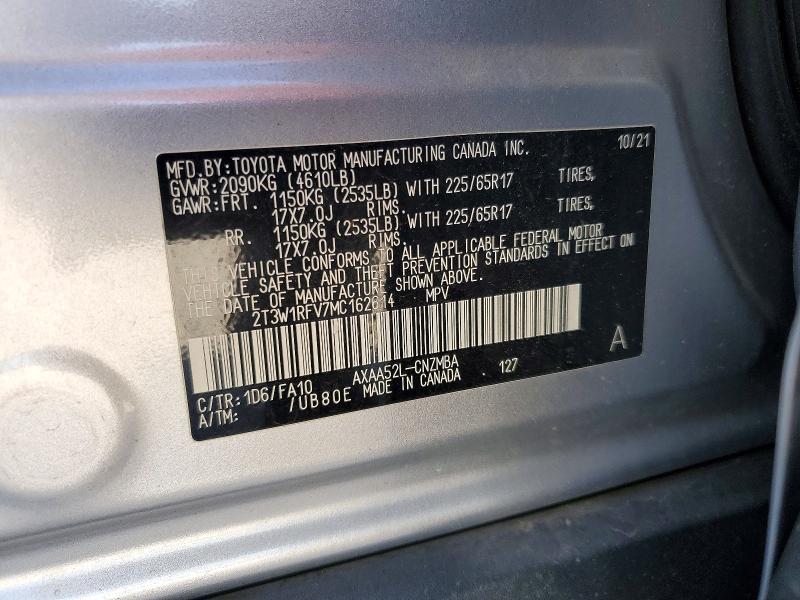 Продаж на аукціоні авто 2021 Toyota Rav4, vin: 2T3W1RFV7MC162614, номер лоту: 63207786