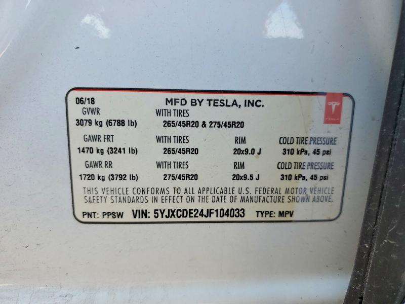 Продажа на аукционе авто 2018 Tesla Model X, vin: 5YJXCDE24JF104033, номер лота: 60328856