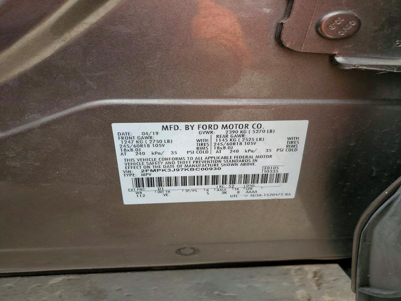 60690756 :رقم المزاد ، 2FMPK3J97KBC00930 vin ، 2019 Ford Edge مزاد بيع