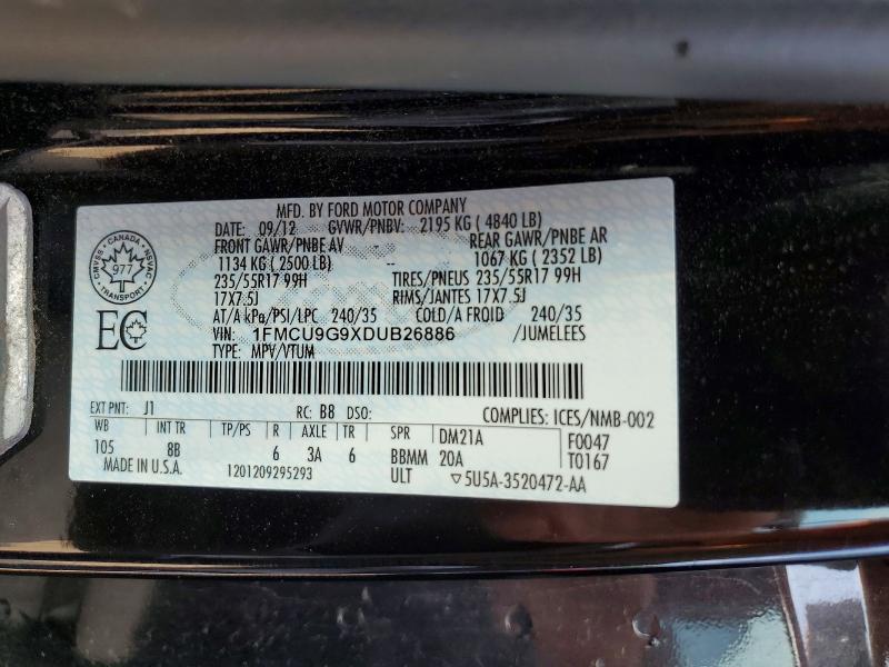 Aukcja sprzedaży 2013 Ford Escape, vin: 1FMCU9G9XDUB26886, numer aukcji: 60135886