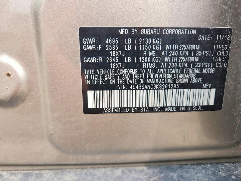 Aukcja sprzedaży 2019 Subaru Outback, vin: 4S4BSANC9K3261295, numer aukcji: 62876156
