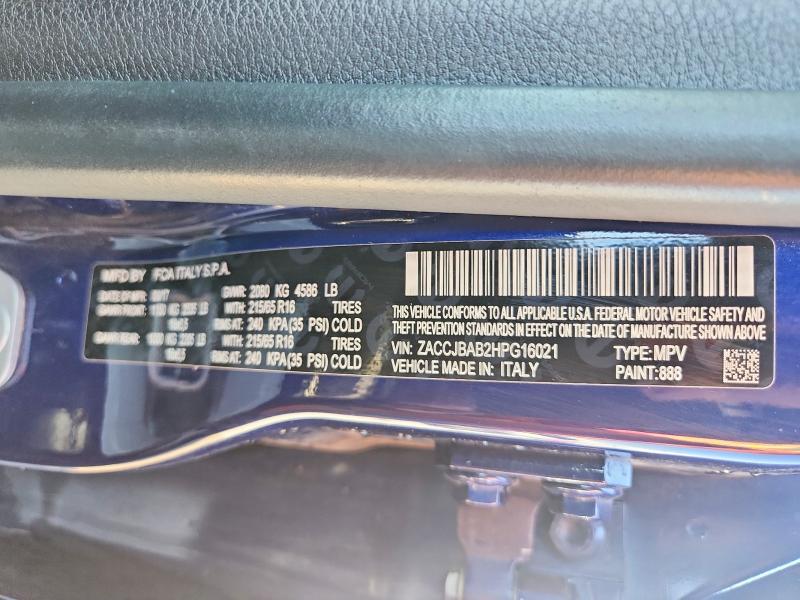 Продаж на аукціоні авто 2017 Jeep Renegade, vin: ZACCJBAB2HPG16021, номер лоту: 61980306