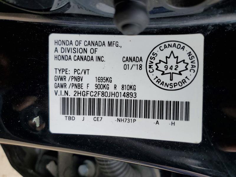 Продажа на аукционе авто 2018 Honda Civic, vin: 2HGFC2F80JH014893, номер лота: 61675096